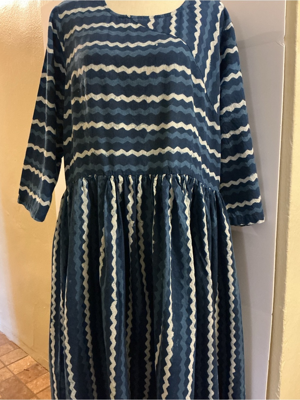 Indophilia Blue White Cotton Midi Dress Size 47 Approx 2X 18W - Picture 9 of 10